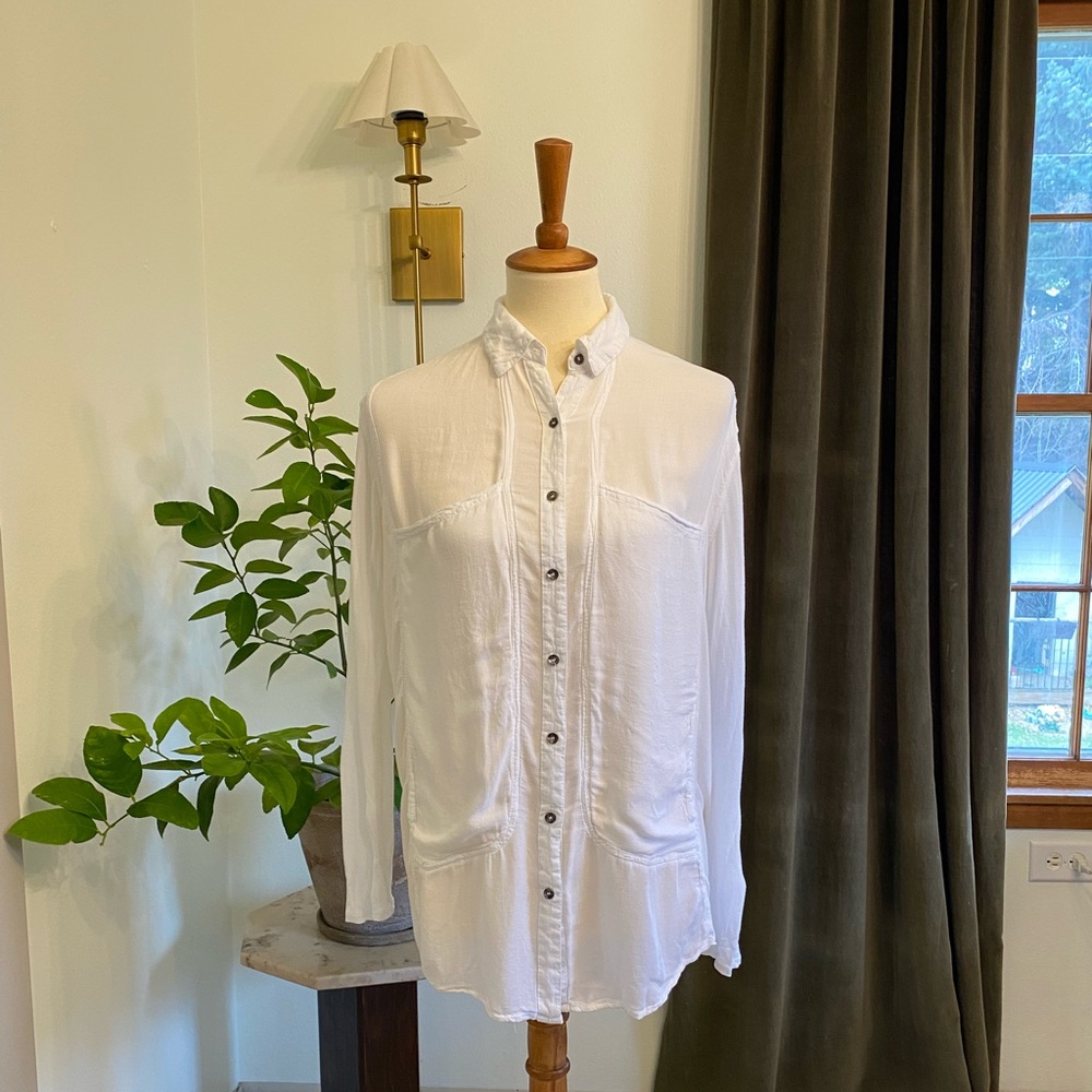 Free People White Button-Up Blouse w/ flaws